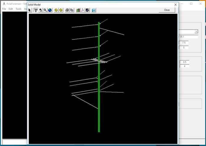 Model of a pole in a third-party pole loading analysis program 