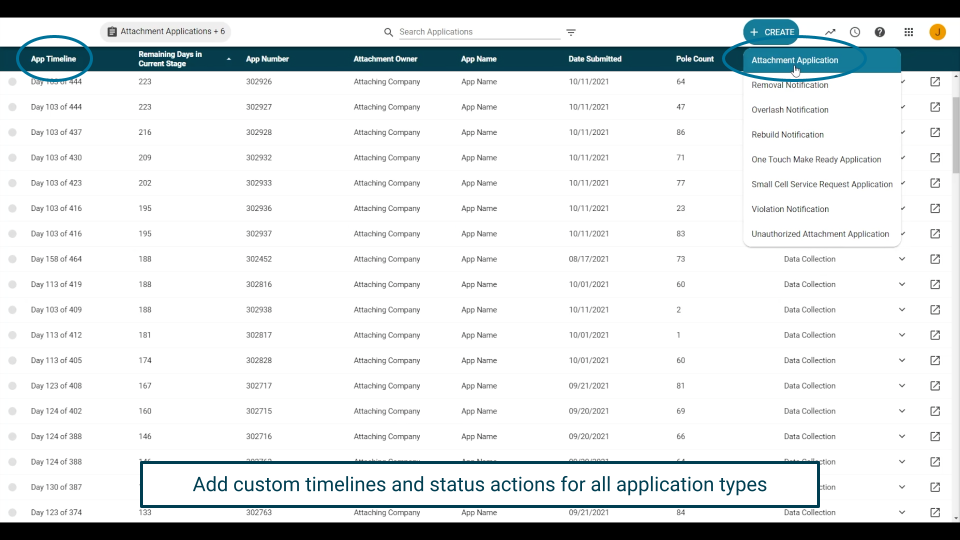 Add custom timelines and status actions for all application types in Katapult Pro