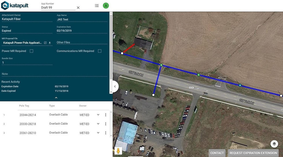 Katapult Pro used to conducted full-stack OTMR engineering, with a picture of a map and the app portal. 
