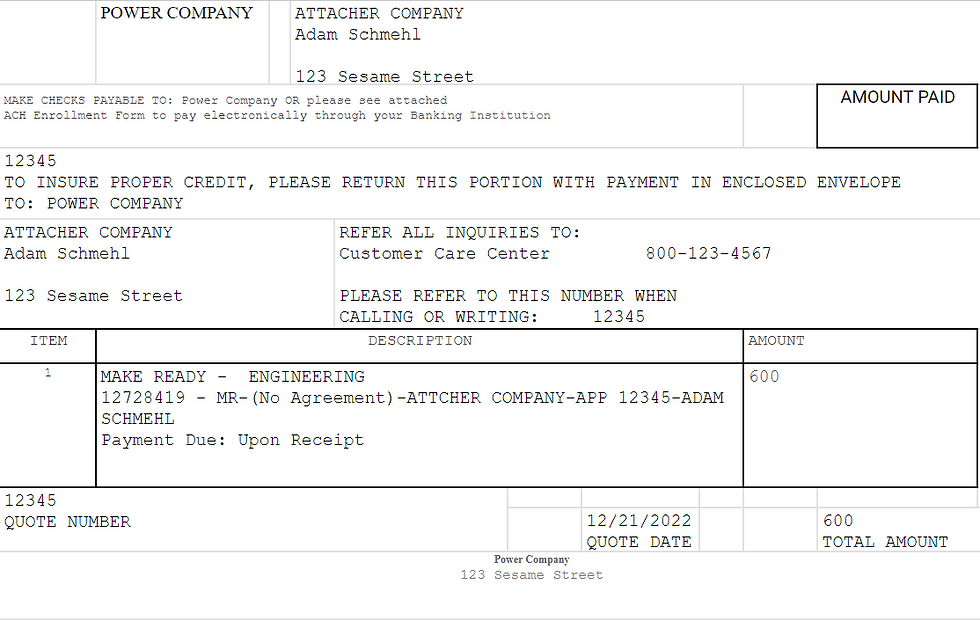 Construction company invoice 
