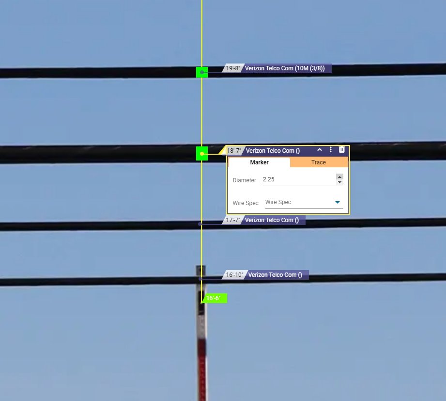 Wire specs with pop up on wire diameter. 