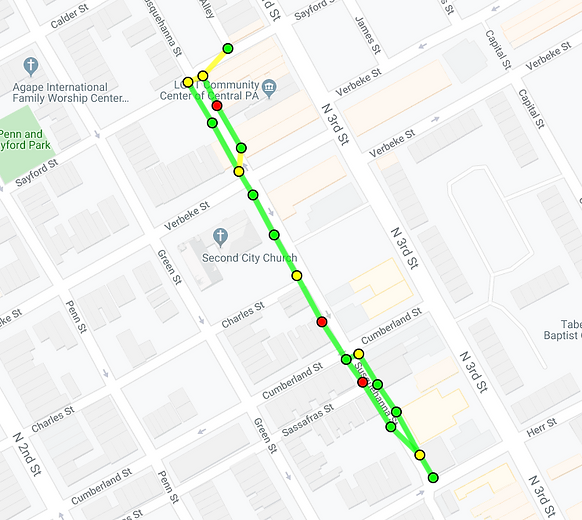 Map with aerial drawn and nodes dropped 