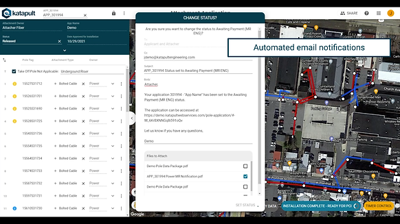 Automated email notifications generated by app statuses Katapult Pro portal