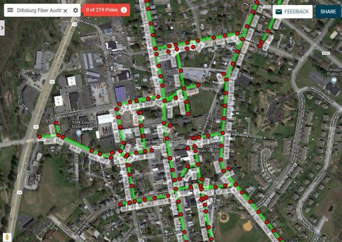 Overhead map with aerial and nodes added in 