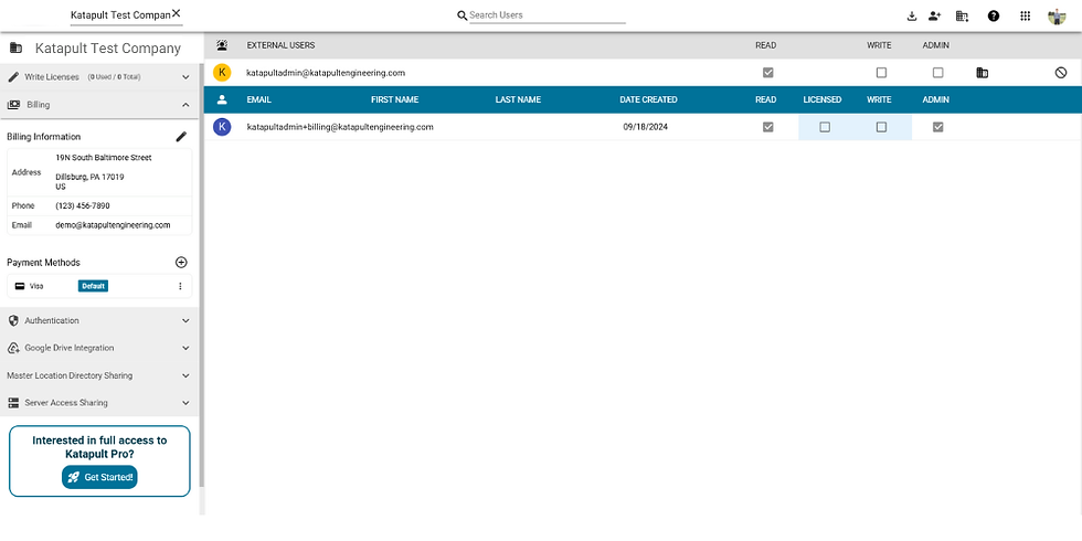 Admin billing page in katapult Pro