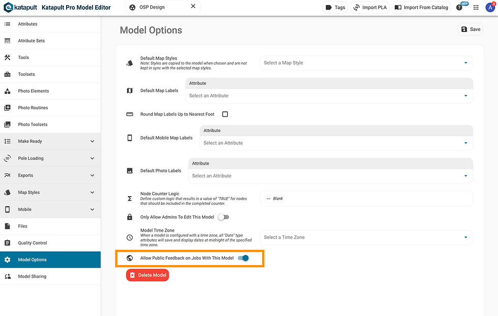 How to turn public feedback on for model spaces in Katapult Pro