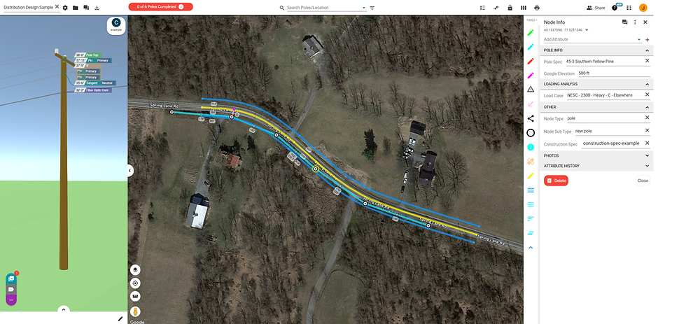 Pole in 3D on the left, map on the right 