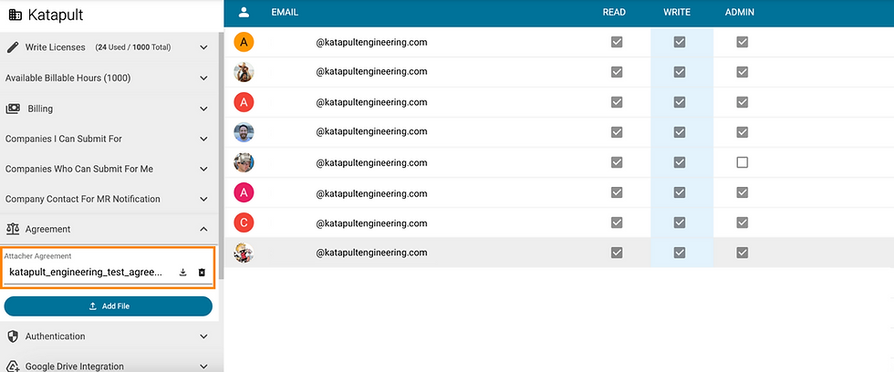 Rental agreement and rates within the admin section of Katapult Pro
