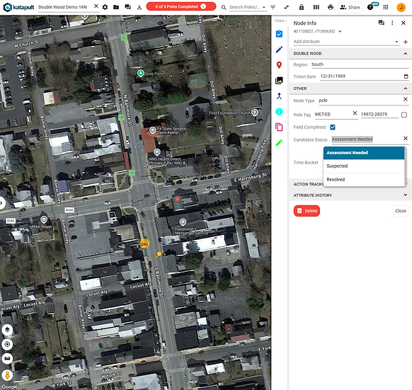A map on the left shows suspected double wood locations, with a side panel on the right to mark double wood conditions. 