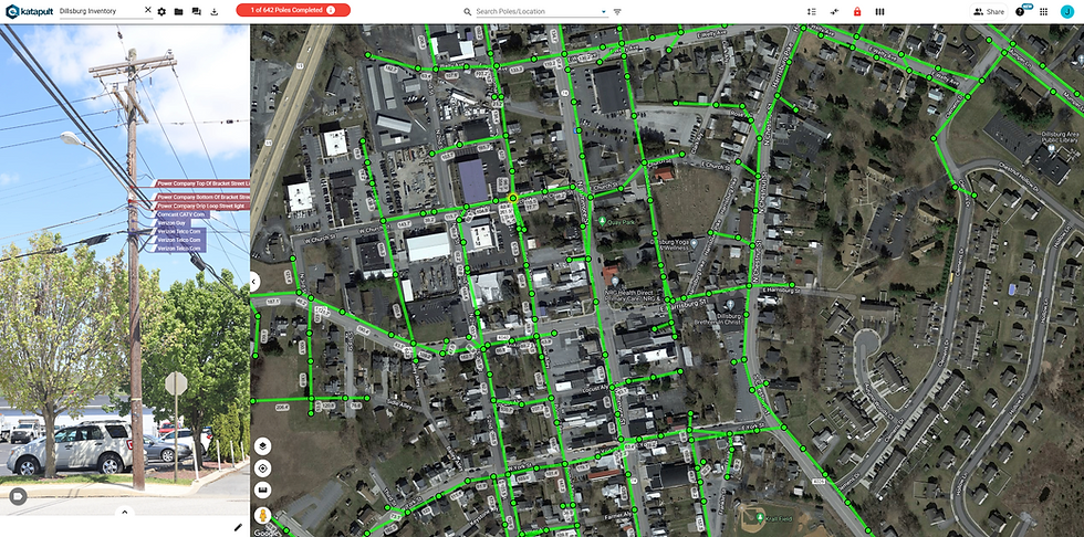 Attachment audit showing attachers on a pole and an entire network with all connections.  