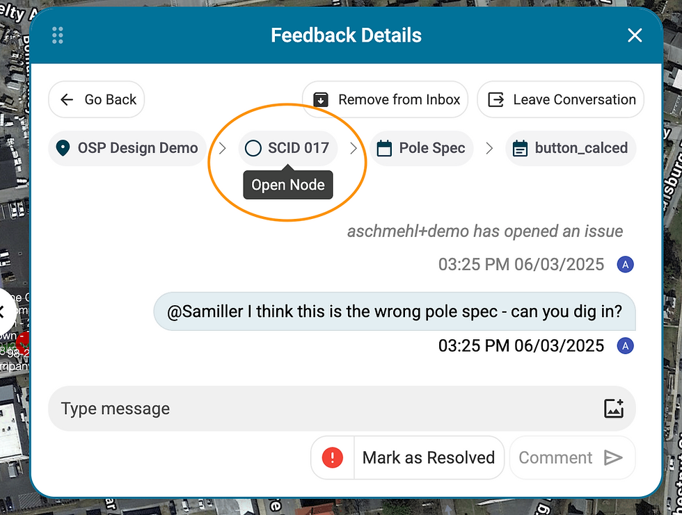 Feedback dialogue in katapult pro, showing the ability to tie feedback to nodes