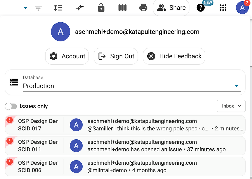 User's open feedback and tasks