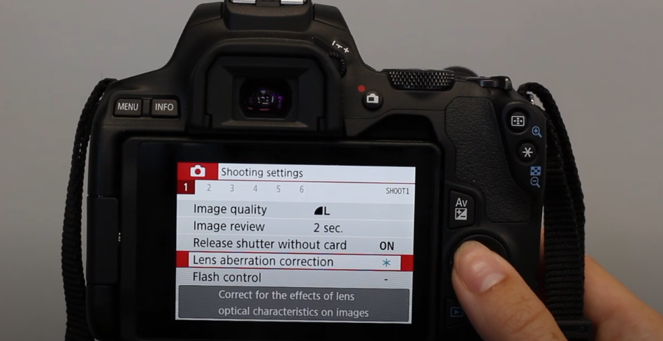 setting up lens aberration correction on camera